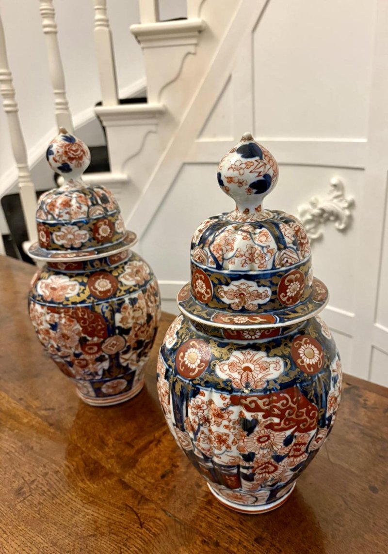 Pair of Quality Antique Japanese Imari Lidded Vases